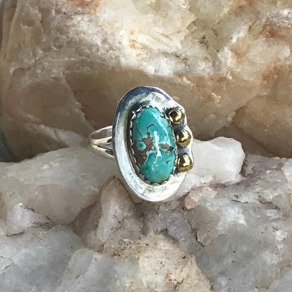 AUSTRALIAN VARISCITE 2-tone 925 sterling ring 8.5 - Picture 1 of 7